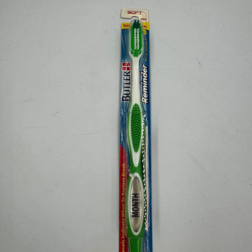 Butler Reminder‎ Toothbrush Adult 302 Green Soft Tongue Cleaner NEW